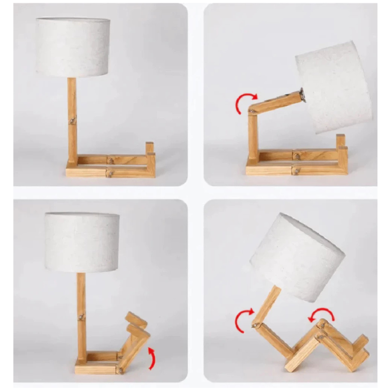 Abajur de Mesa Articulável Porta Livro em Madeira com Cúpula Linho - Casas Gael
