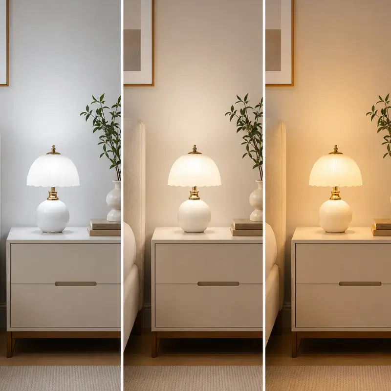 Abajur de Mesa Luxo em Cerâmica e Vidro 3 Tons de Luz para Quarto - Casas Gael