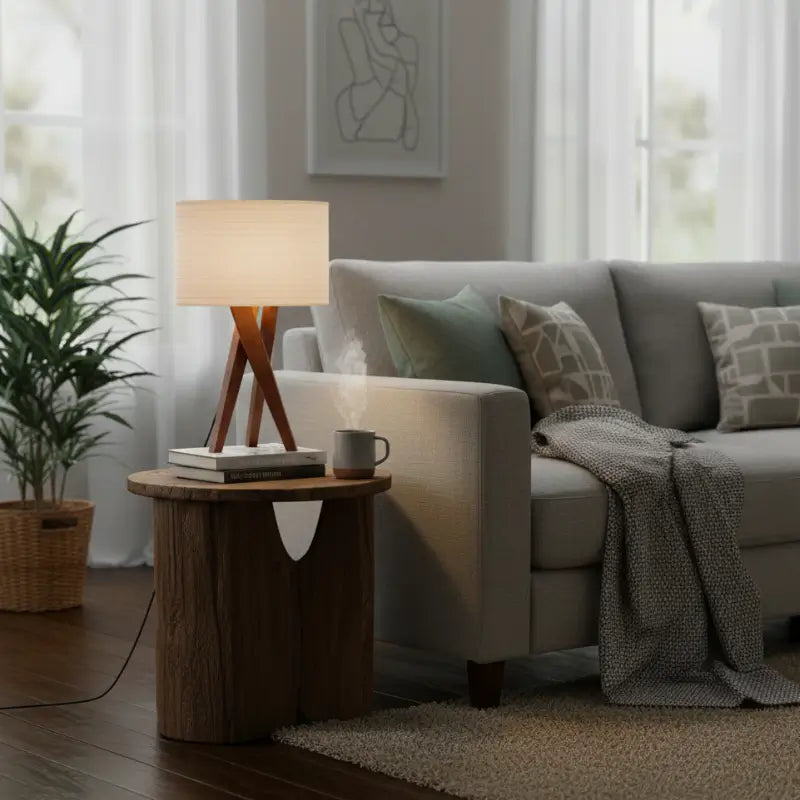 Abajur de Mesa Luxo em Madeira com Cúpula de Tecido - Casas Gael