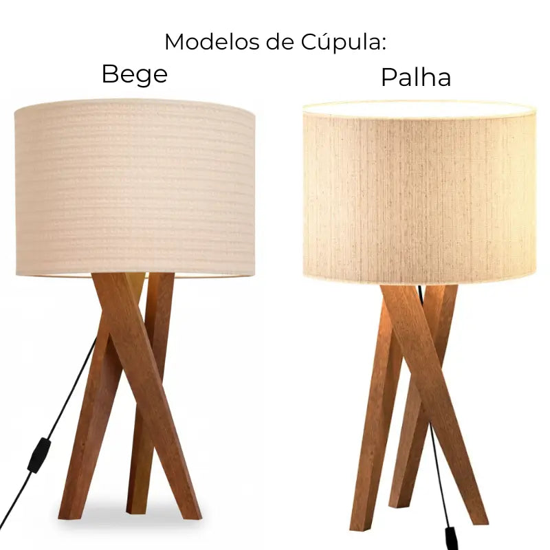 Abajur de Mesa Luxo em Madeira com Cúpula de Tecido - Casas Gael