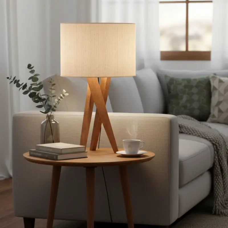 Abajur de Mesa Luxo em Madeira com Cúpula de Tecido - Casas Gael