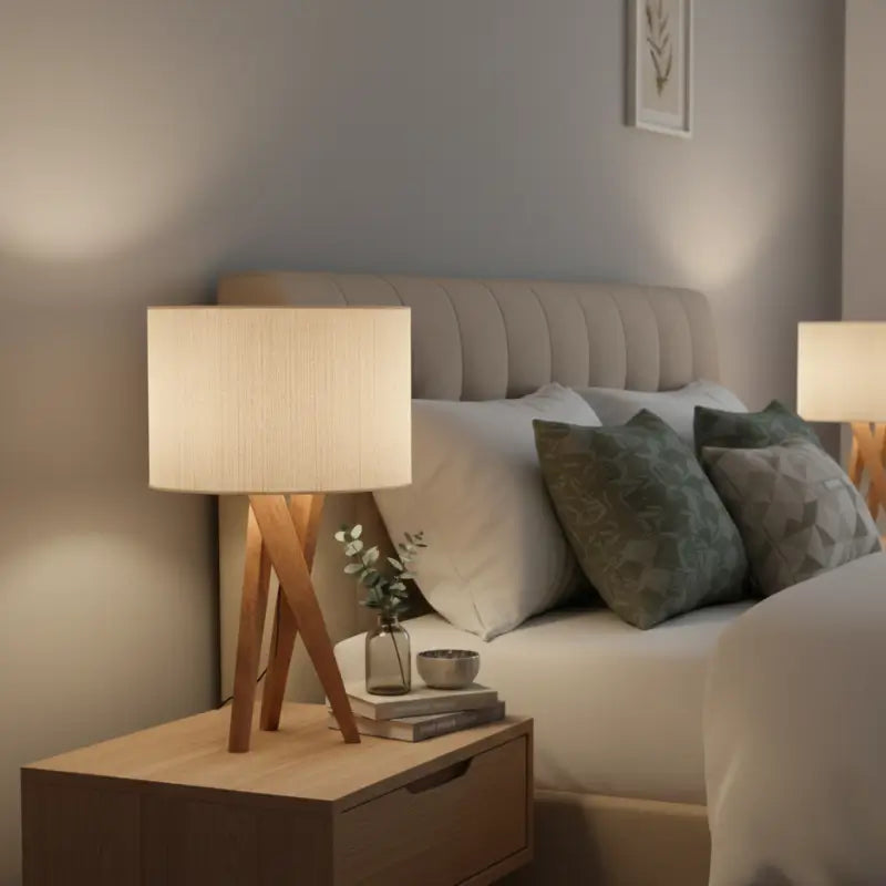 Abajur de Mesa Luxo em Madeira com Cúpula de Tecido - Casas Gael