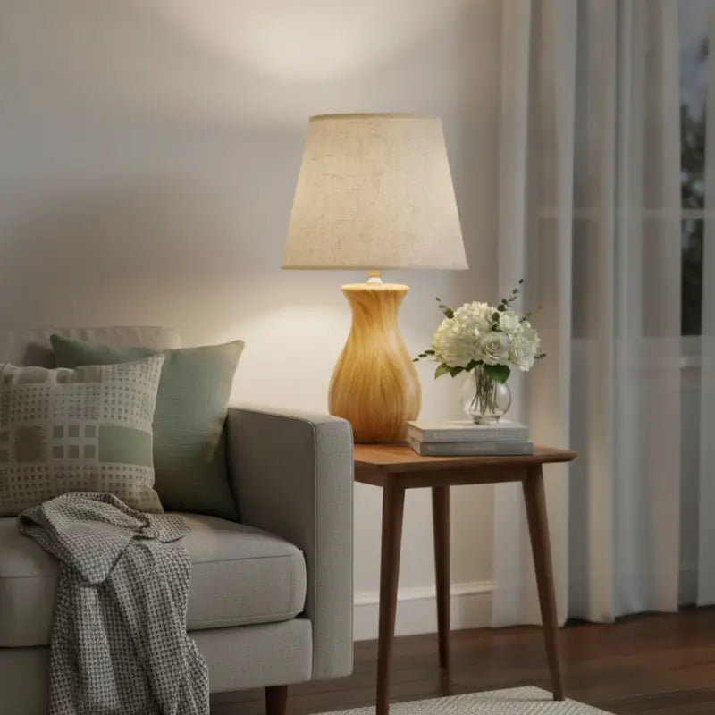 Abajur de Mesa em Cerâmica Efeito Madeira - Casas Gael