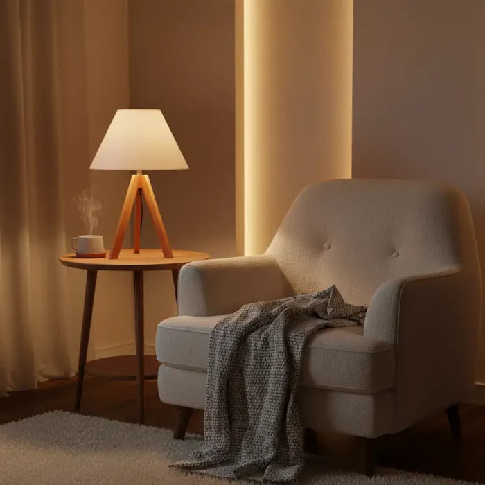 Abajur de Mesa em Madeira Tripé para Quarto - Casas Gael
