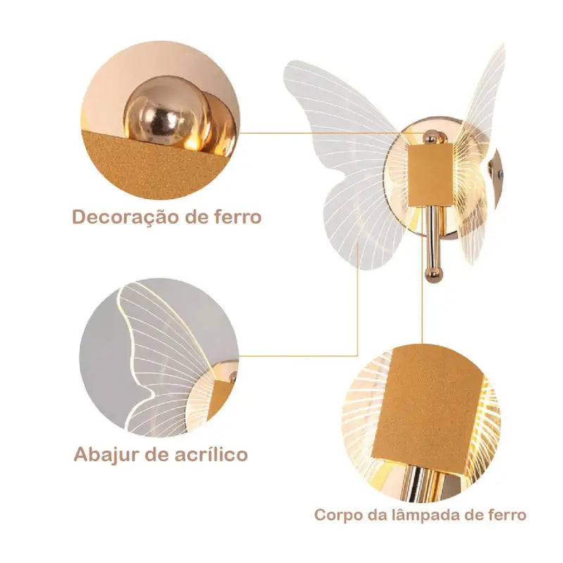 Arandela de Parede Borboleta Sofisticada - Casas Gael