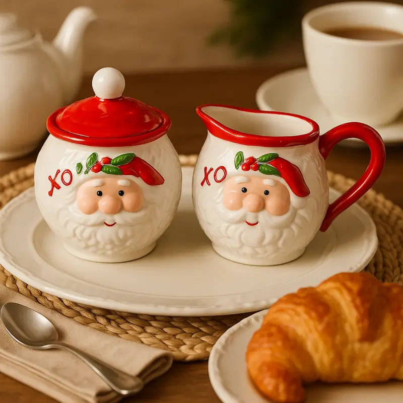 Conjunto de Porcelana de Natal 2 Peças Papai Noel Decorativo - Casas Gael