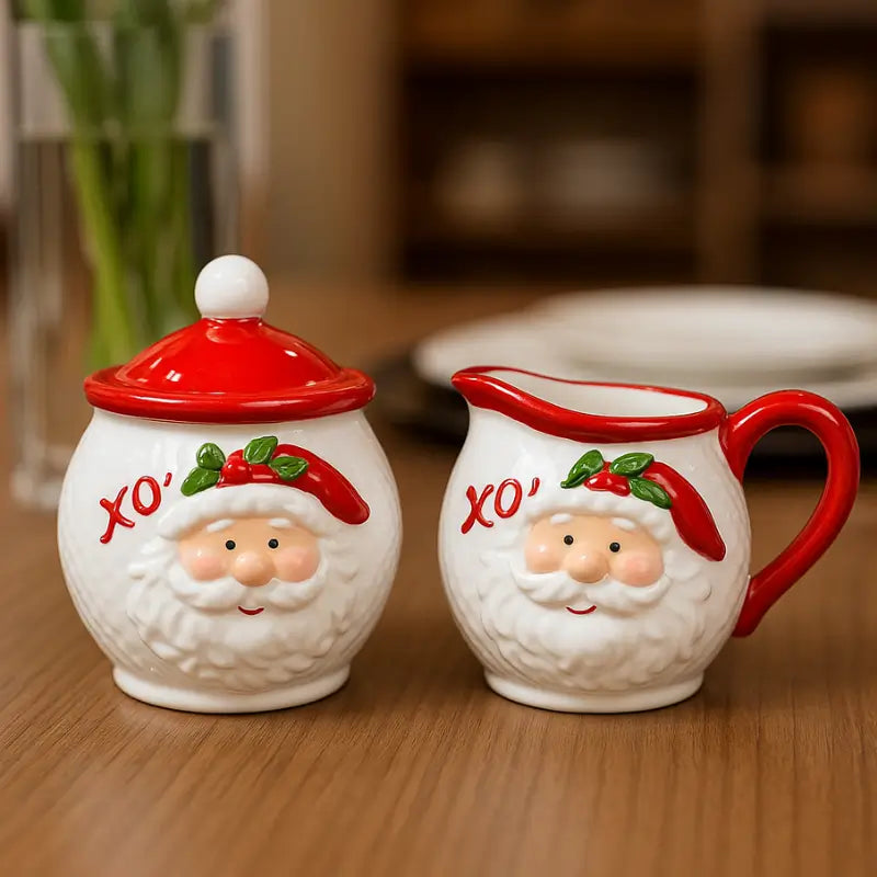 Conjunto de Porcelana de Natal 2 Peças Papai Noel Decorativo - Casas Gael