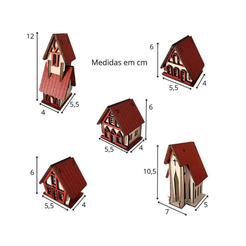 Decoração de Natal Vila de casas 5 peças - Casas Gael