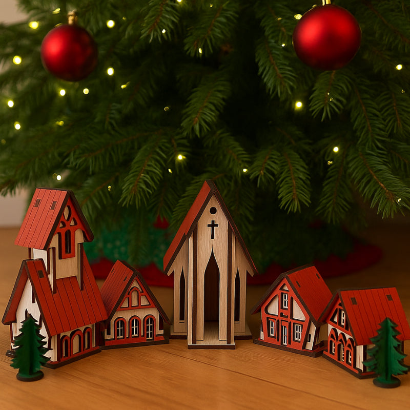 Decoração de Natal Vila de casas 5 peças - Casas Gael