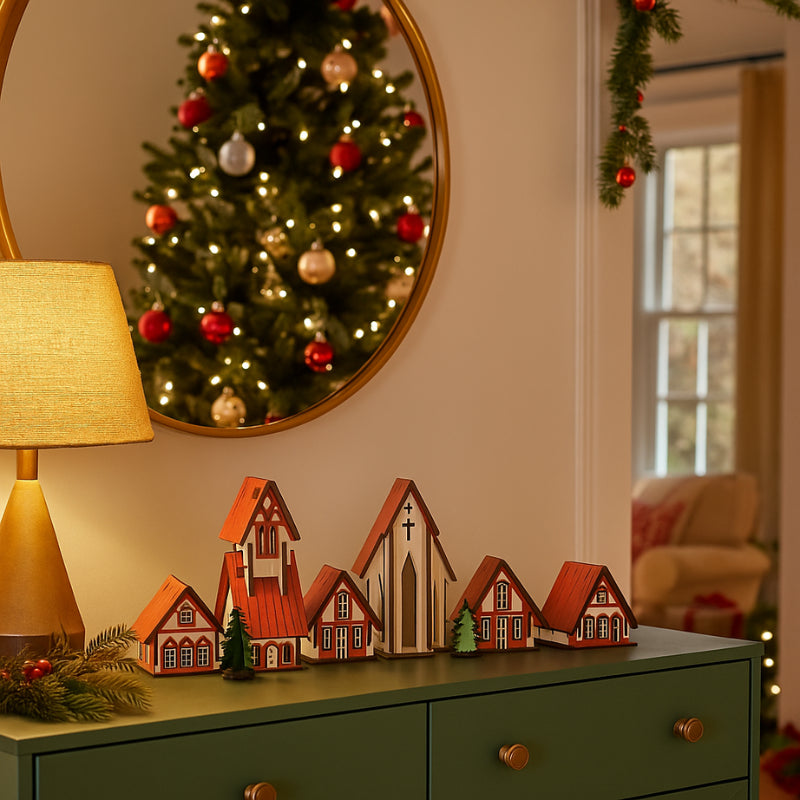 Decoração de Natal Vila de casas 5 peças - Casas Gael