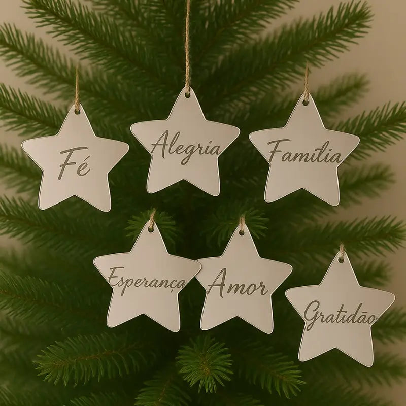 Decoração de Natal 8 peças Estrelas Espelhadas com Palavras - Casas Gael