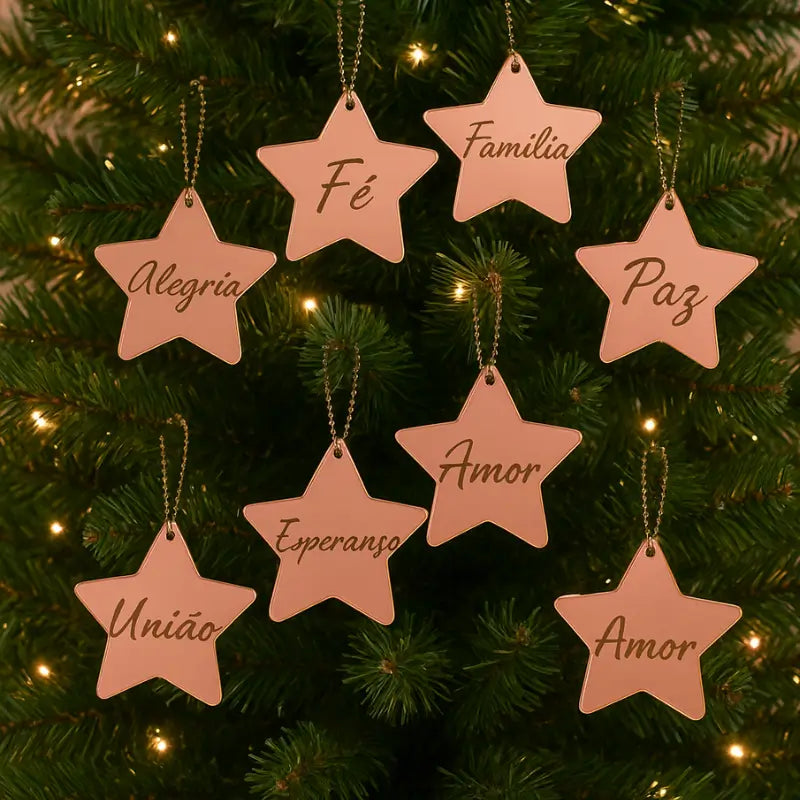 Decoração de Natal 8 peças Estrelas Espelhadas com Palavras - Casas Gael
