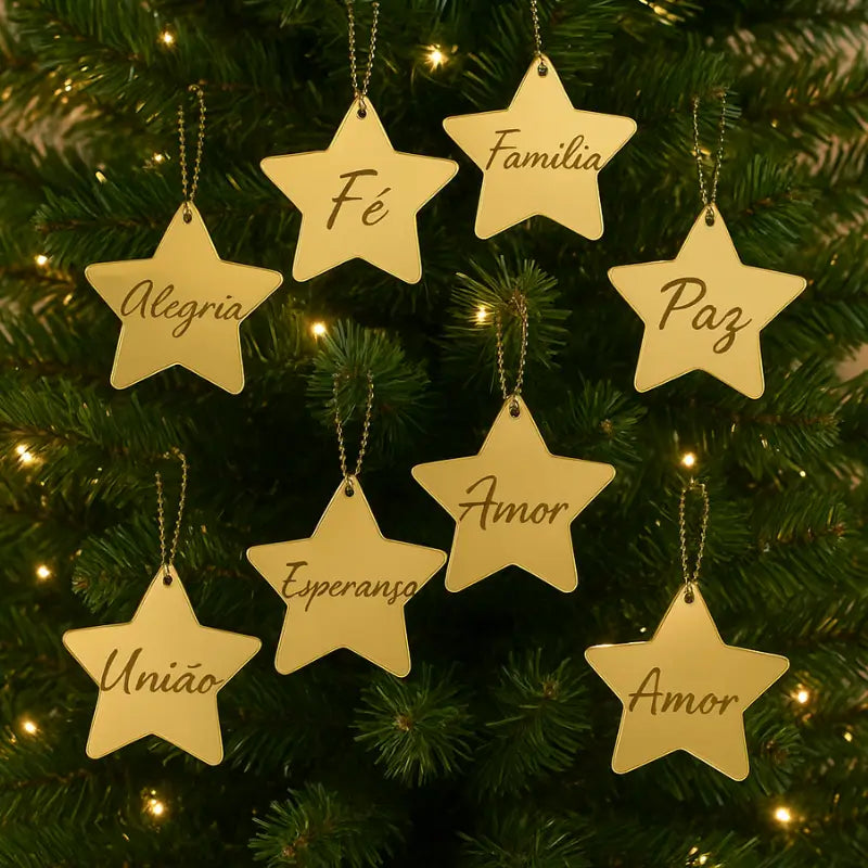 Decoração de Natal 8 peças Estrelas Espelhadas com Palavras - Casas Gael