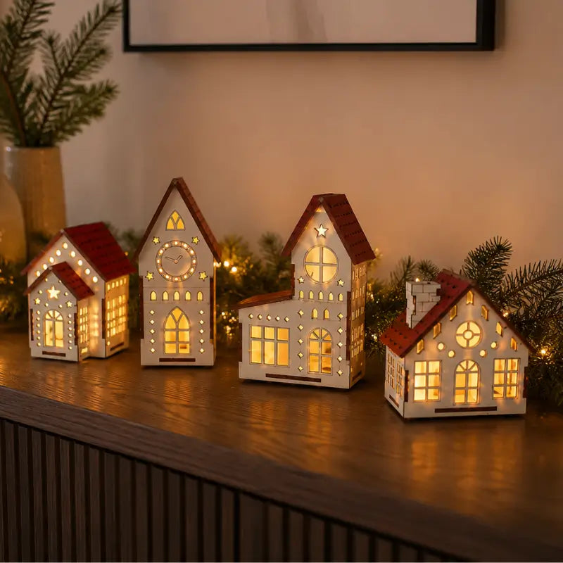 Decoração de Natal Vila de Casinhas Iluminadas 4 peças - casas Gael