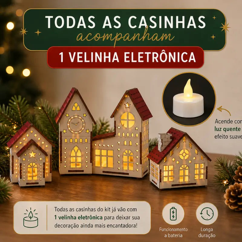 Decoração de Natal Vila de Casinhas Iluminadas 4 peças - casas Gael