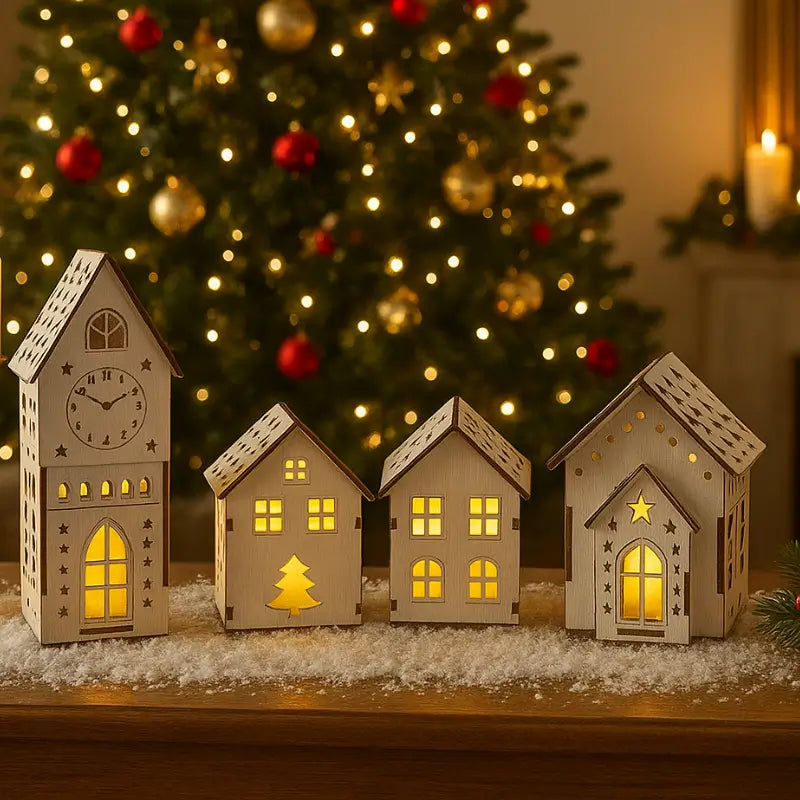 Decoração de Natal Vila de casas 4 peças com Luz - Casas Gael