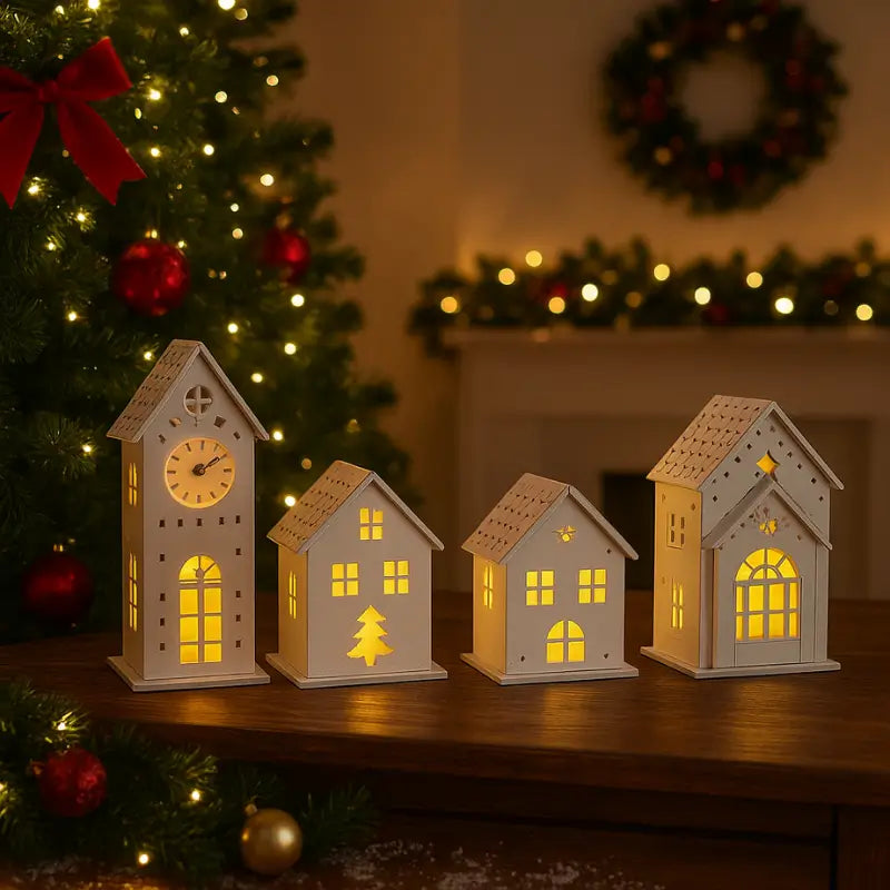 Decoração de Natal Vila de casas 4 peças com Luz - Casas Gael