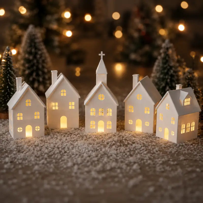 Decoração de Natal Vila de casas 5 peças Com Velas de Led - Casas Gael
