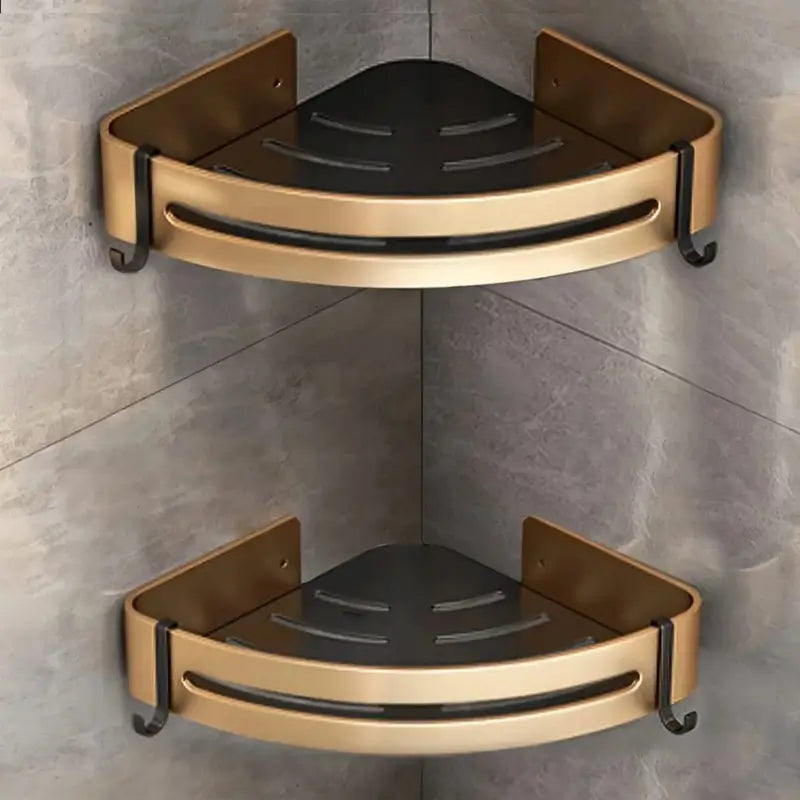 Kit 2 Prateleiras para Banheiro Preto e Dourado em Alumínio - Casas Gael