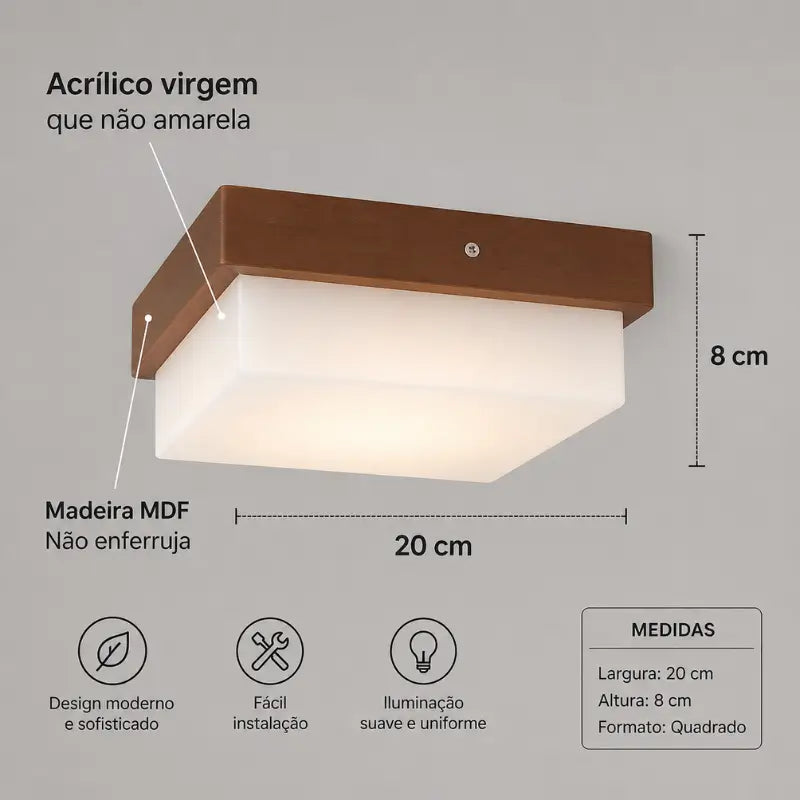 Luminária de Teto Plafon Decorativo de Madeira 20cm - Casas Gael