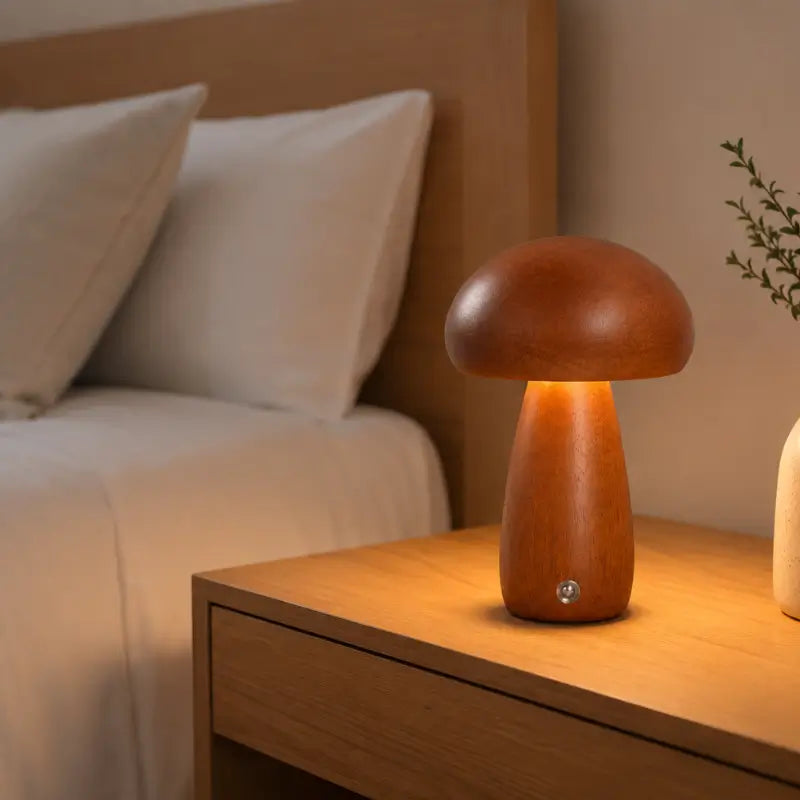 Luminária Decorativa para Mesa Cogumelo Madeira 3 Tons de Luz - Casas Gael