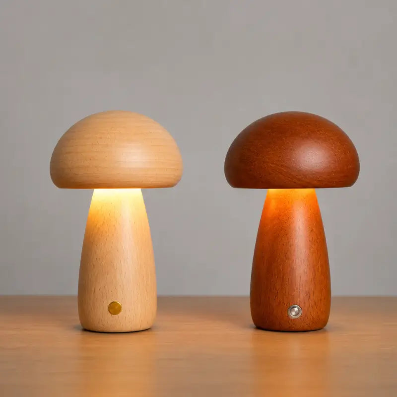 Luminária Decorativa para Mesa Cogumelo Madeira 3 Tons de Luz - Casas Gael