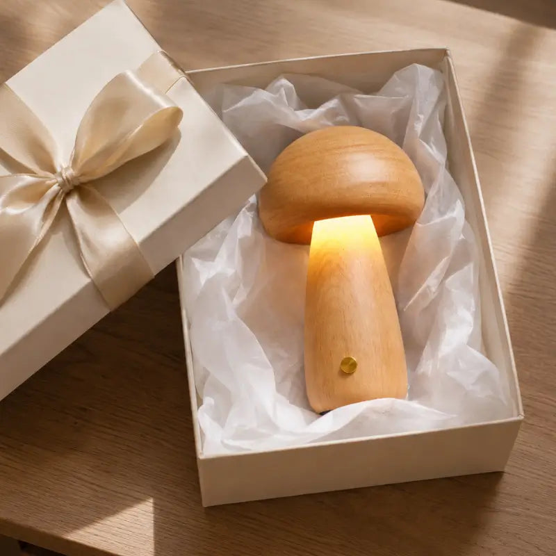 Luminária Decorativa para Mesa Cogumelo Madeira 3 Tons de Luz - Casas Gael