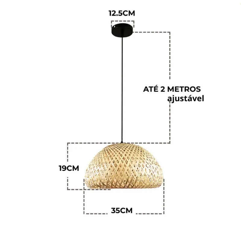 Luminária Teto Pendente de Bambu 35cm Rústica - Casas Gael