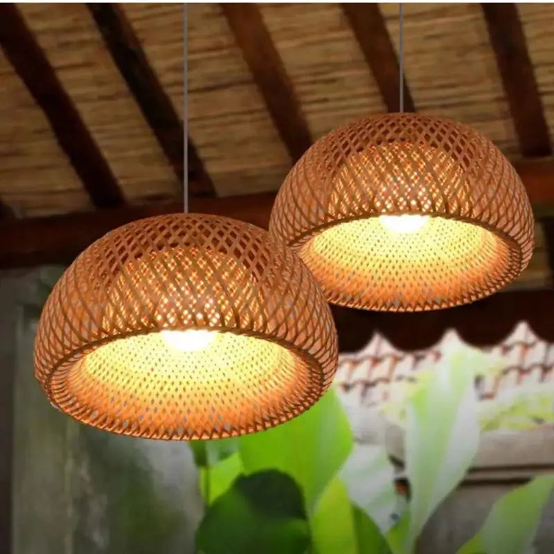 Luminária Teto Pendente de Bambu 35cm Rústica - Casas Gael