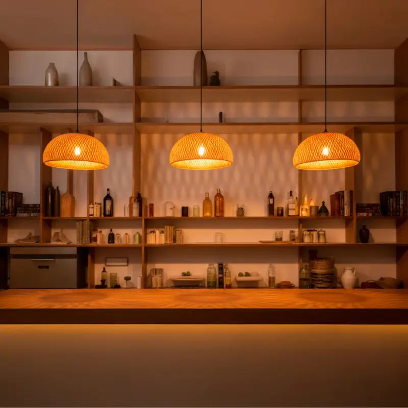 Luminária Teto Pendente de Bambu 35cm Rústica - Casas Gael