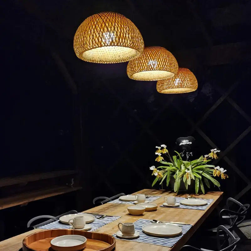 Luminária Teto Pendente de Bambu 35cm Rústica - Casas Gael