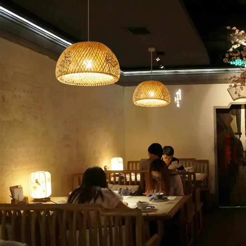 Luminária Teto Pendente de Bambu 35cm Rústica - Casas Gael