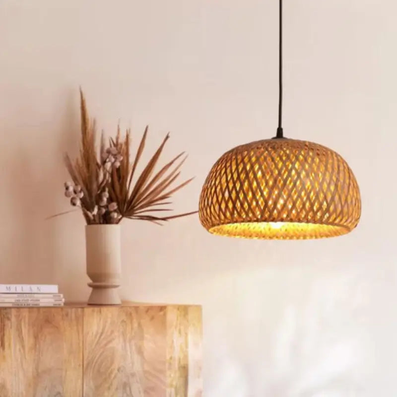 Luminária Teto Pendente de Bambu 35cm Rústica - Casas Gael