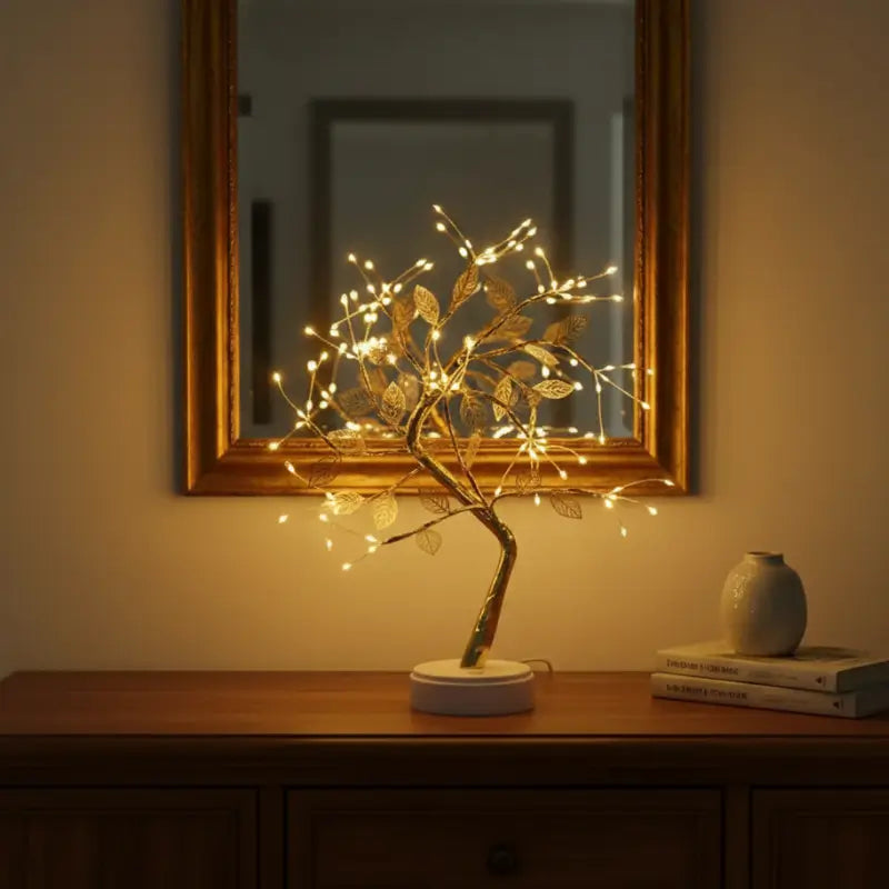 Luminária de Mesa Decorativa Árvore LED Dourada - Casas Gael