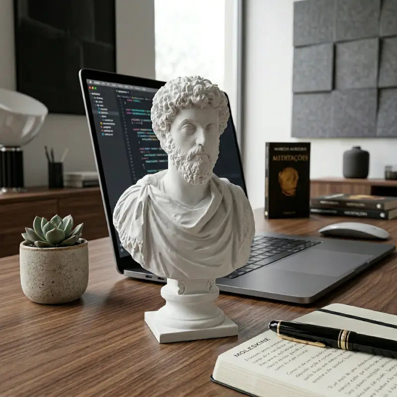 Estatueta Grega Decorativa Busto Marco Aurélio