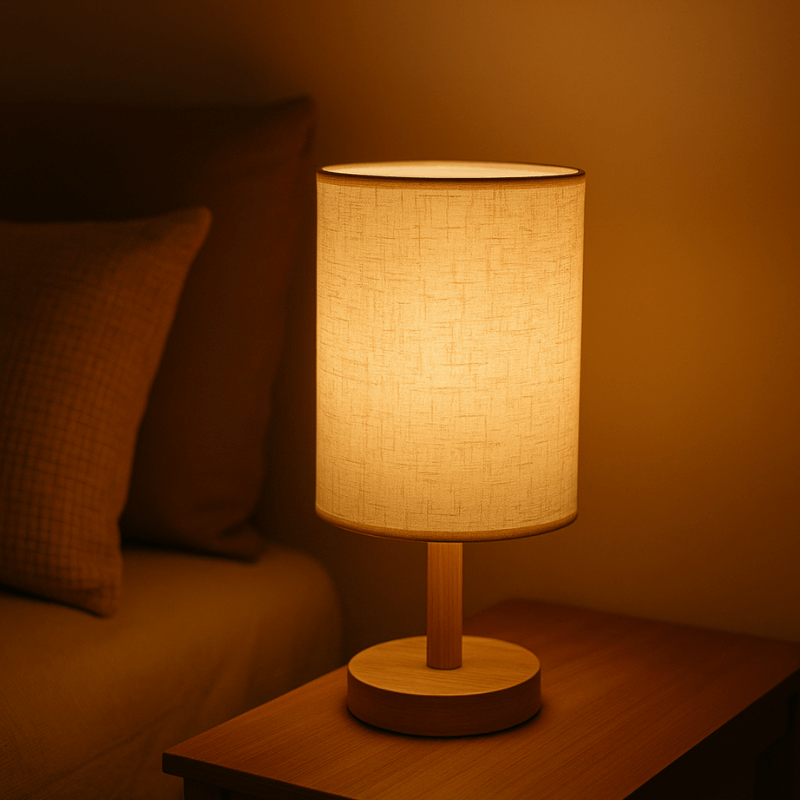 Luminária de Mesa para Quarto em Linho e Madeira