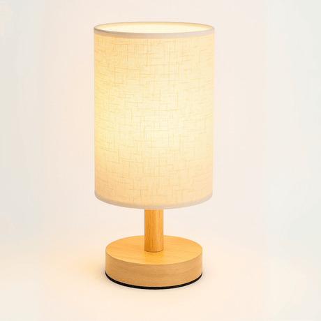 Luminária de Mesa para Quarto em Linho e Madeira