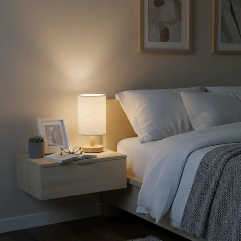Luminária de Mesa para Quarto em Linho e Madeira