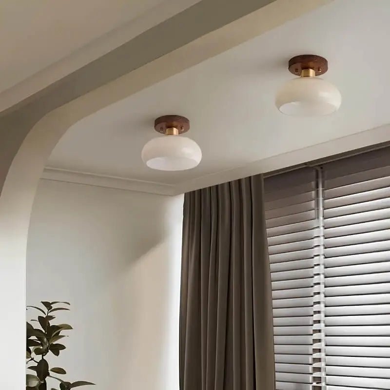 Luminária de Teto Sofisticada Vidro e Madeira - Casas Gael