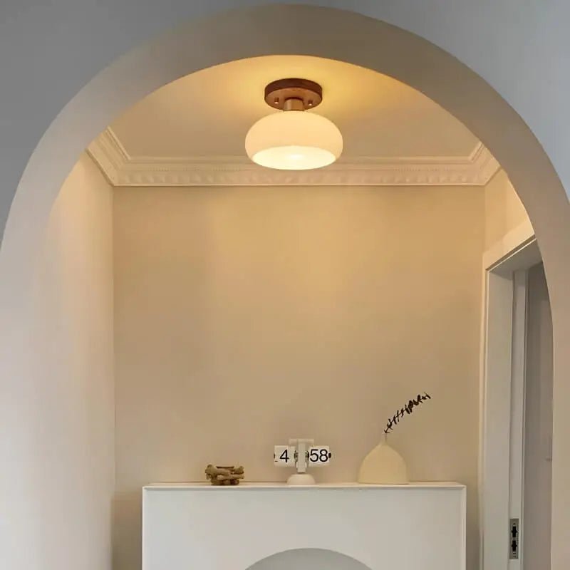 Luminária de Teto Sofisticada Vidro e Madeira - Casas Gael