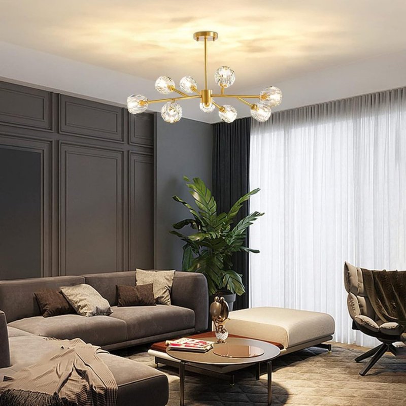 Lustre para Sala de Jantar Cristal e Metal Dourado - Casas Gael