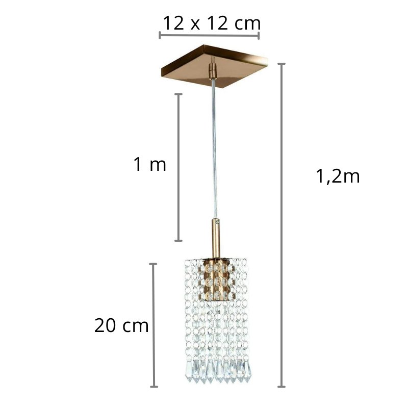Pendente Luminária de Teto Cristal Acrílico Base Quadrada - Casas Gael
