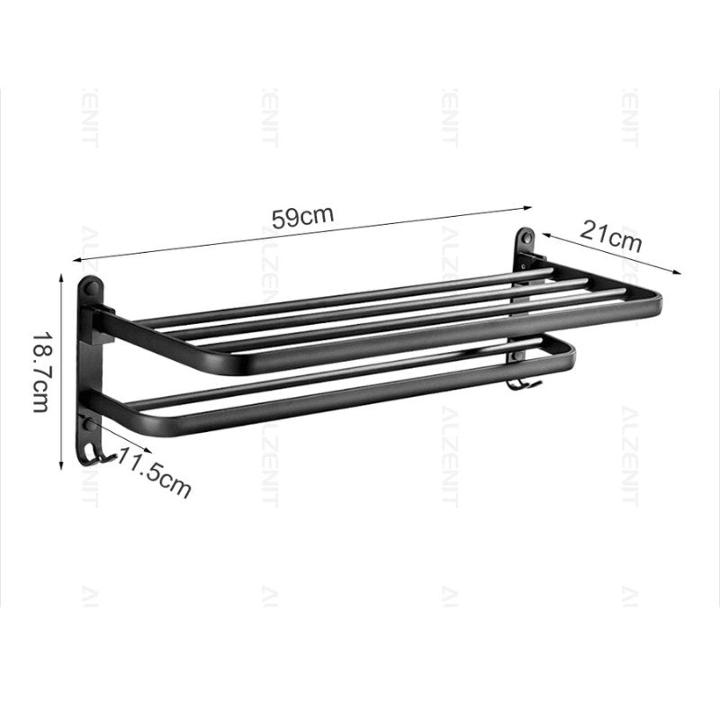 Toalheiro Duplo Preto Matte 58cm - Casas Gael