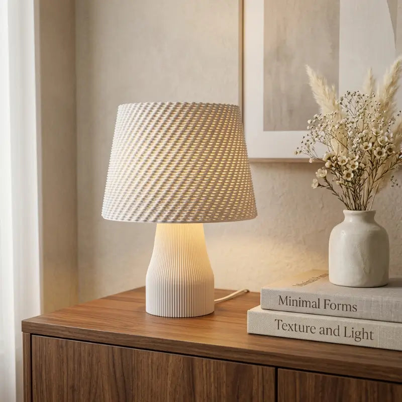 Abajur de Mesa Texturizado com Cúpula Estilo Crochê para Quarto - Casas Gael