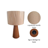 Abajur de Mesa Wooden Cúpula de Linho - Casas Gael