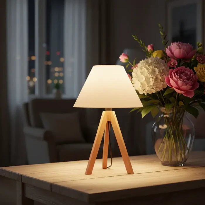Abajur de Mesa em Madeira Tripé para Quarto - Casas Gael