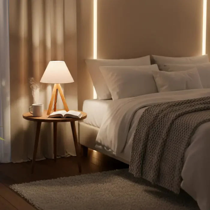 Abajur de Mesa em Madeira Tripé para Quarto - Casas Gael