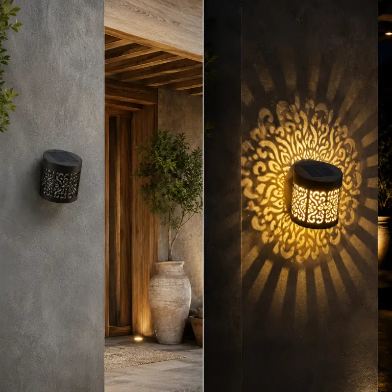 Arandela Solar LED Mandala Luz Quente IP65 para Jardim - Casas Gael