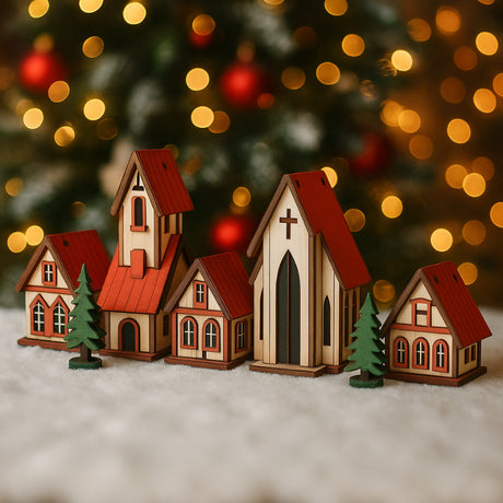Decoração de Natal Vila de casas 5 peças - Casas Gael