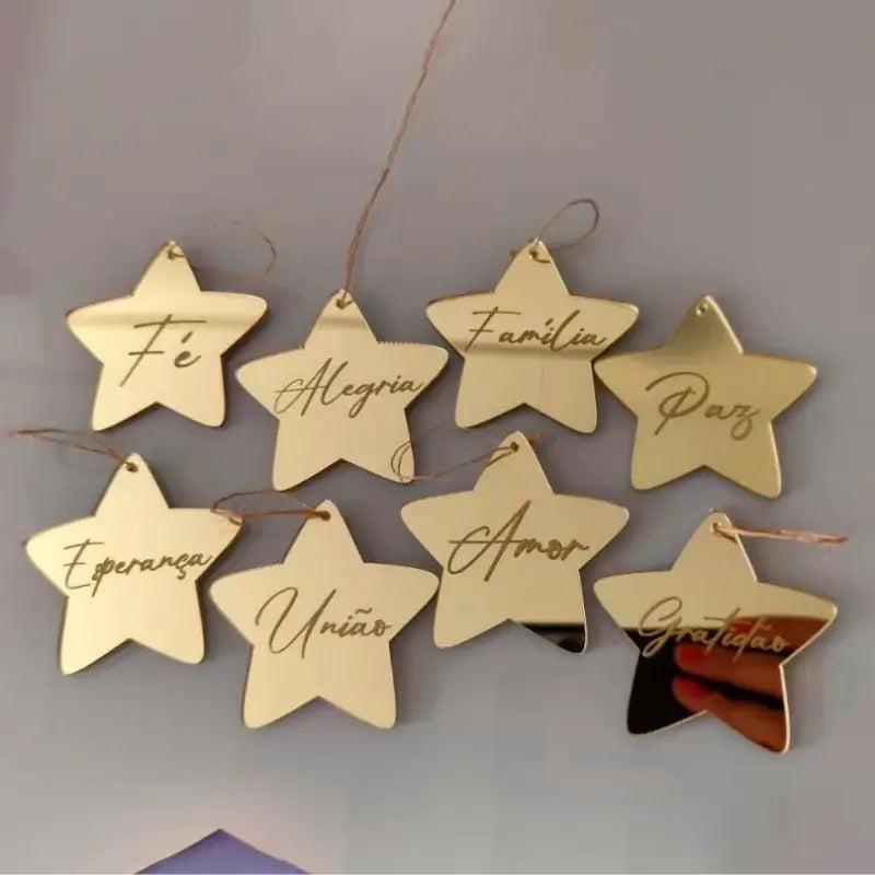 Decoração de Natal 8 peças Estrelas Espelhadas com Palavras - Casas Gael